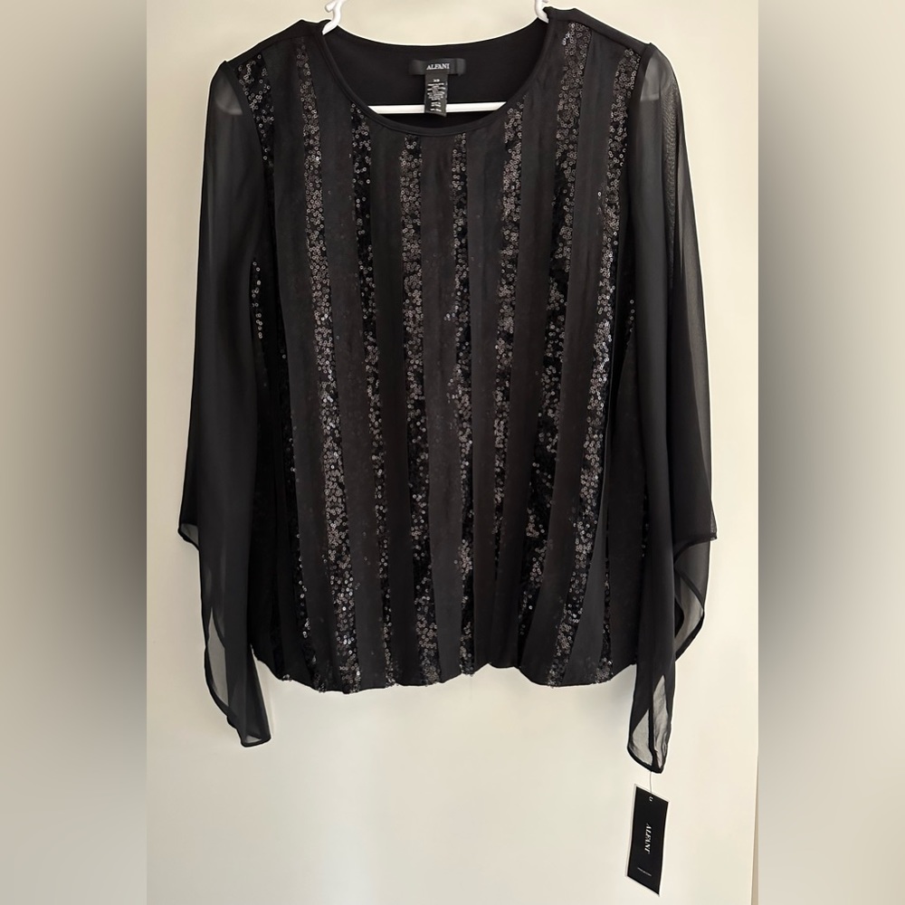 Alfani Women's Black Sequins Blouse Top
